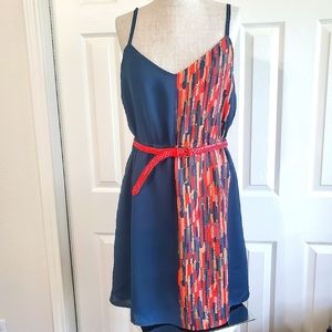 Lauren Conrad Spaghetti  Strap  Summer Dress Sz. 12 Green, neon red design
